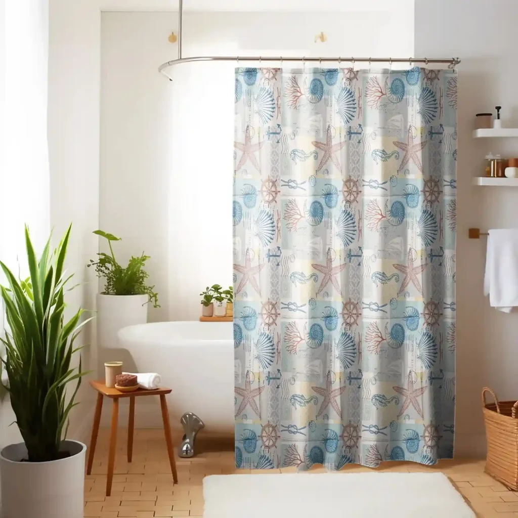 Custom-made shower curtains for spacious villa bathroom interior