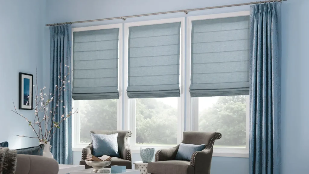Blue Roman Blinds For Living Room