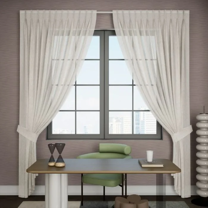 beige sheer pleat curtain