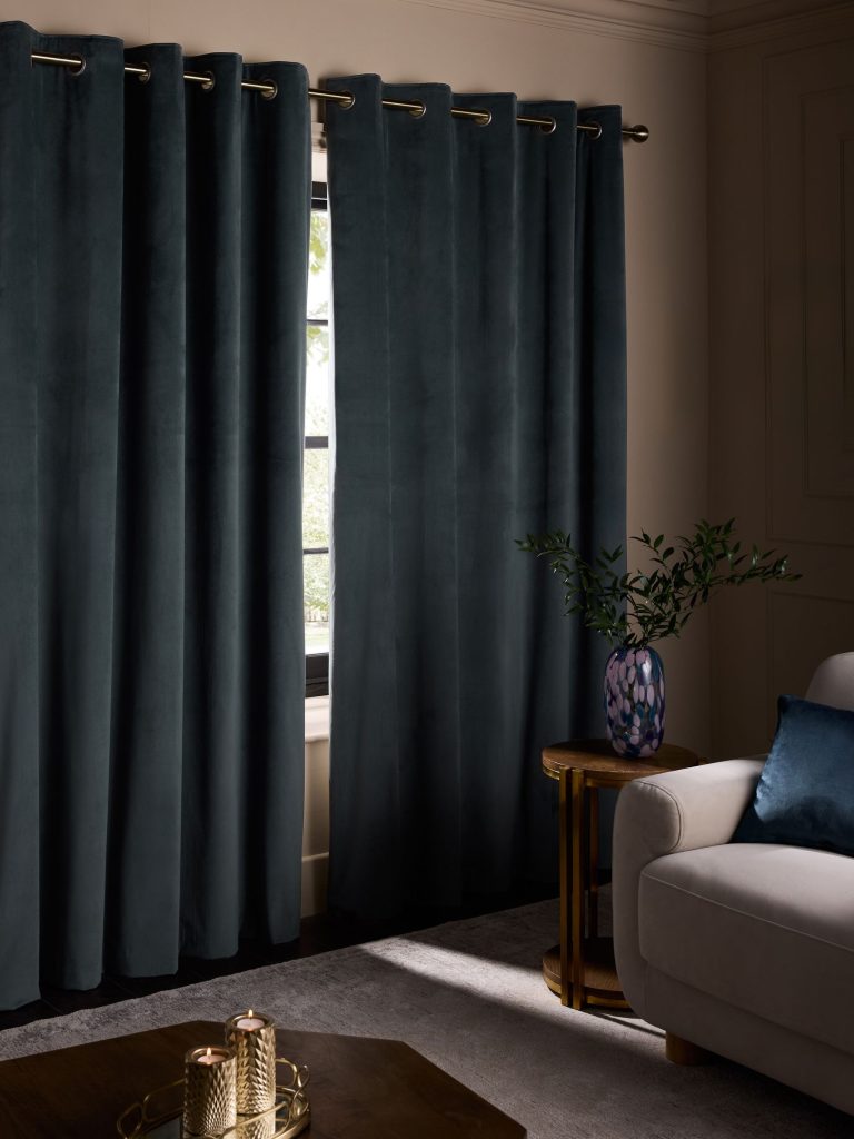 Blue Teal Velvet Blackout Curtain