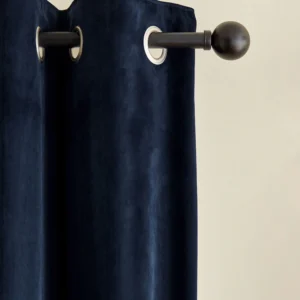 Blue Dark Navy Matte Velvet Blackout Thermal Eyelet Curtains