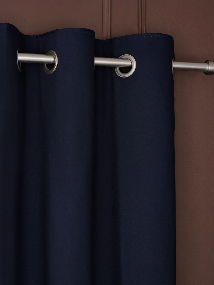 Blue Navy Blackout Thermal Cotton Eyelet Curtains