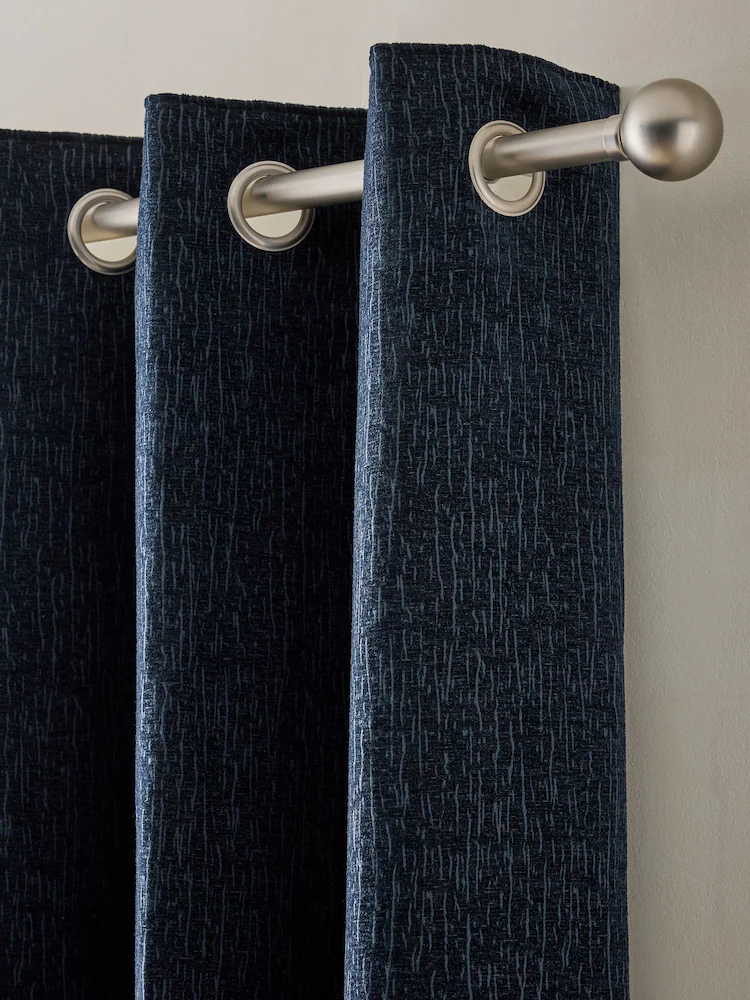 Blue Navy Heavyweight Chenille Blackout Thermal Eyelet Curtains