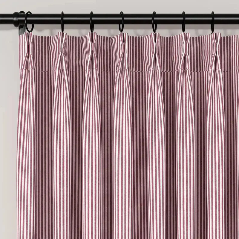 Celia Striped Plaid Cafe Red Curtain - Image 2