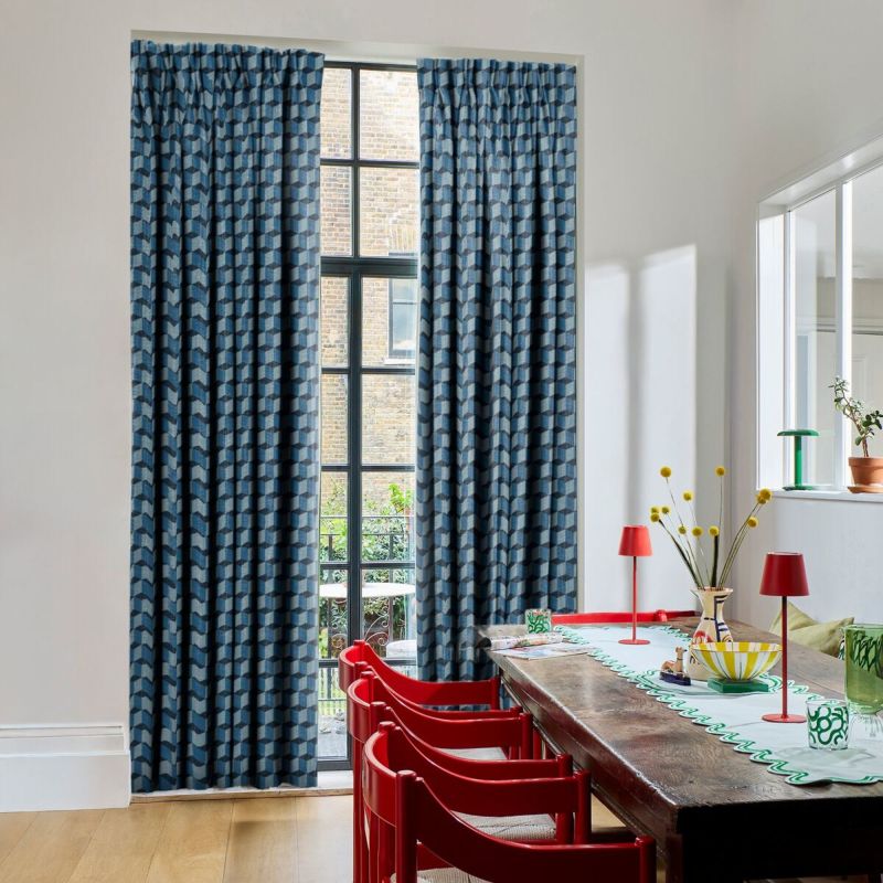 Cubes Denim Blue Curtains