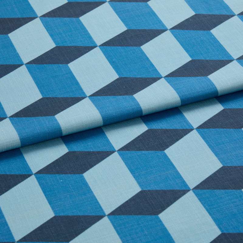 Cubes Denim Blue Curtains