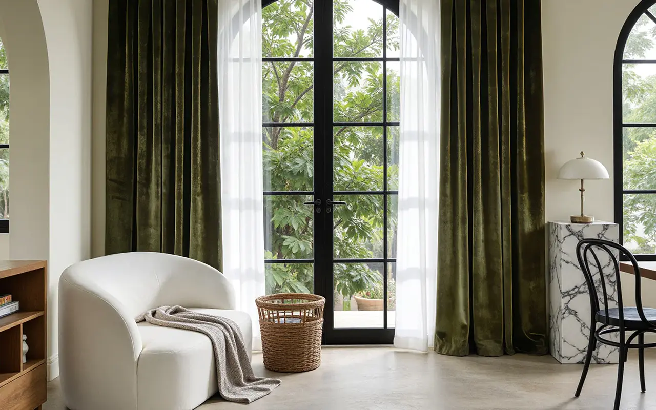Green Curtains and blinds