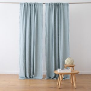 Linen Rod Pocket Curtain Panel Ice Blue Terra Fringe