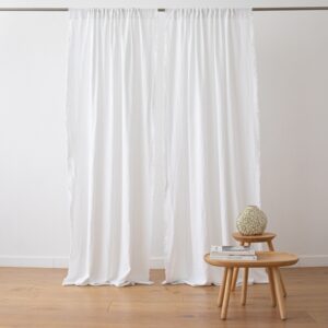 Linen Rod Pocket Curtain Panel Optical White Terra Fringe