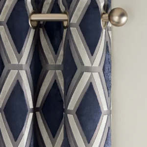 Navy Blue Collection Luxe Heavyweight Geometric Eyelet Cut Velvet Blackout Thermal Eyelet Curtains
