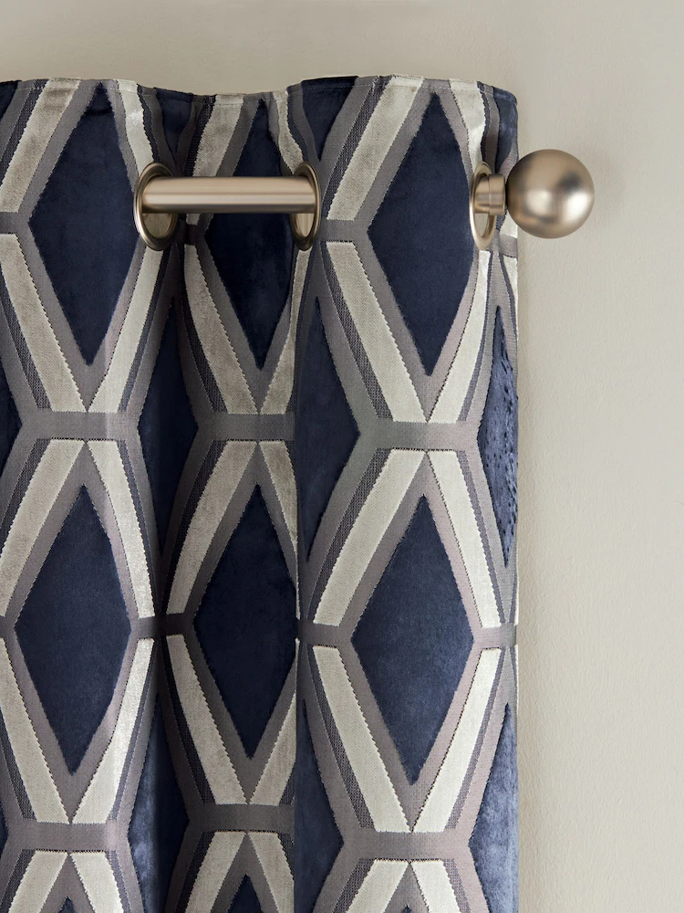 Navy Blue Collection Luxe Heavyweight Geometric Eyelet Cut Velvet Blackout Thermal Eyelet Curtains
