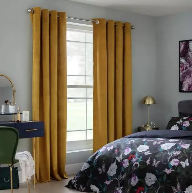 Vibrant Mustard Yellow Eyelet Curtains